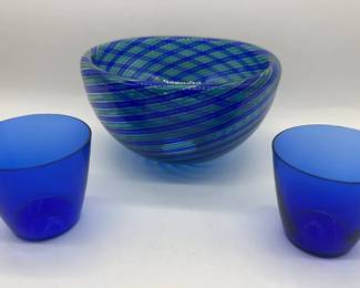 Murano Glass Bowl, Blue Cups
