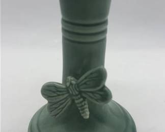 Green Dragonfly Pottery Candlestick 4”