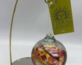 Kitras Art Glass Ornament Pink, Orange, Yellow