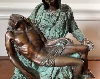 Pieta, Michelangelo Bronze Statue Signed 12"x10"
