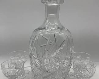 Cut Crystal Decanter w/6 Glasses Poss. Waterford