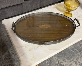 Sterling silver and wood tray