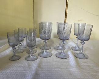 Etched lilac color stemware