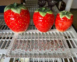Walther glass tray and strawberry canisters