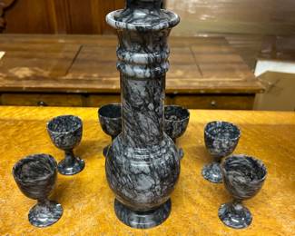 Marble decanter and goblets