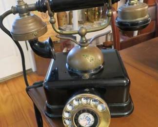 Vtg French Victorian Style Rotary Dial Black Desk Telephone Phone, Made in Japan 