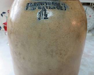 Glazed Connecticut Stoneware Pottery Jug S.L. Pewtress New Haven CT