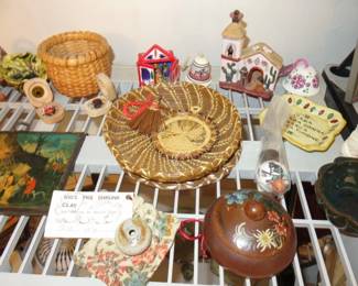Peru Folk Art Pottery, Weaved Pine Needle Pieces
