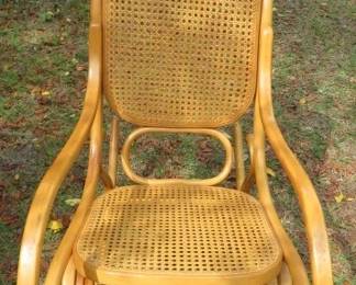 Vintage MCM Rattan Bentwood Cane Seat Rocker Rocking Chair 
