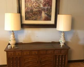 Very nice 3-way lamps sitting on a working Zenith console stereo. It sound pretty nice!