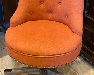 Fabulous Pumpkin Colored Tufted Office Chair  w Brass Nailhead Accent, Swivel/Rolling