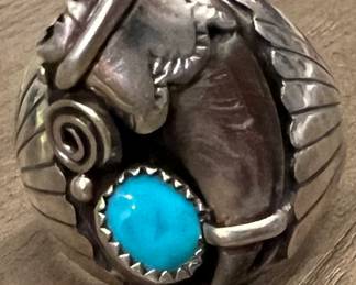 Ring James C. Yazzie Bear Claw w Turq (missing 1 stone)