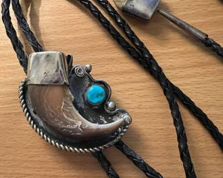 Bear Claw and Turquoise Bolo Tie 
