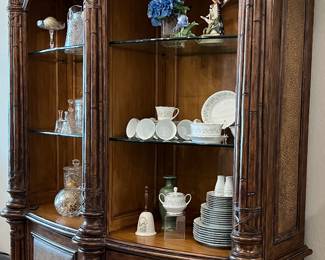 Lighted Hutch w Bamboo Design and Rattan Doors and Side Panels