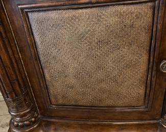 Lighted Hutch w Bamboo Design and Rattan Doors and Side Panels