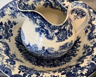 Blue and White Pitcher and Basin 