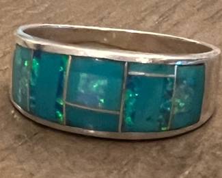 Vtg Gilson GL 925 Opal and Turquoise Inlay Ring 