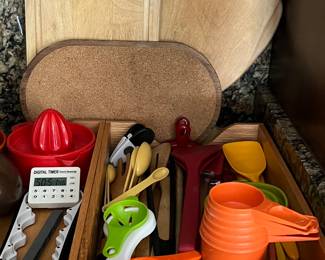 Assorted Kitchen: Cutting Boards, Measuring Cups...