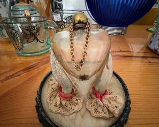 $80 	1920's forever perfume glass heart on iron base with globe