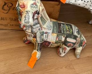 $46 Papermache dog with wine labels