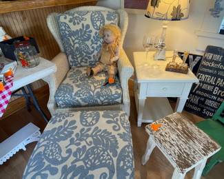 $160 	Wicker wing back chair with ottoman