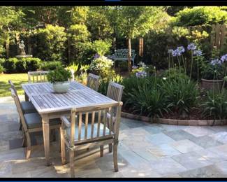 Ballard Designs Madison Collection Teak Table with Six Chairs,  with Sunbrella Fabric