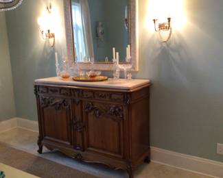 Louis XV Walnut Buffet c 1890 with Travertine Top 58x22x41