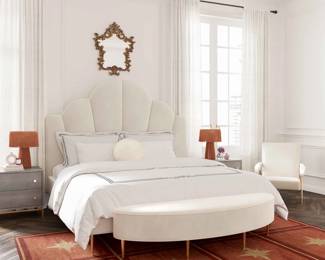 This bed is 8 mos old, new for $1200 on Overstock .com. Velvet upholstered headboard and side rails.  Mattress is Nectar memory foam mattress.  Was $900 new, 8 mos old.