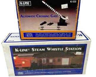 New in Box K-Line: Automatic Crossing Gate 123 + Steam Whistle Station 103