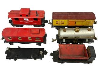6 Lionel Pre-War Pressed Metal Tin Litho Model Train Cars 1682 1679 Baby Ruth
