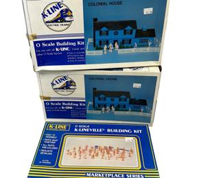 K-Line O Scale Model Buildings NEW: 2 Colonial Houses + 1 Box 32 Figures