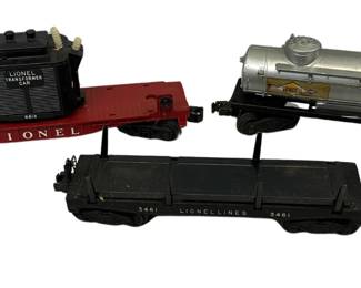 Lionel Tank Car with Transistor 6818 Var A + 2465 Tank Car Sunoco + 3461 Operating Log Unloading Car
