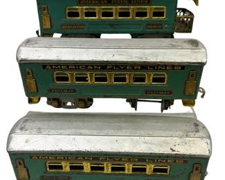 American Flyer Lines 3 Passenger Pullman Cars Green Silver