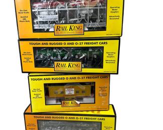 Rail King MTH Electric Trains: Auto Transport w/ ERTL 1957 Chevys & Flatcar with ERTL 1955 Cameo 