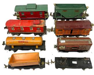 8 Lionel Pre-War Pressed Metal Tin Litho Model Train Cars 806 803 1682 807 1680 59 Cattle 809