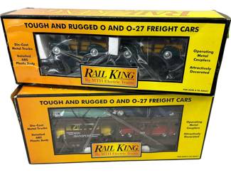 Rail King MTH Electric Trains: Auto Transporters Flat Car w/ ERTL '40 Woody Wagons and '52 Cadillac