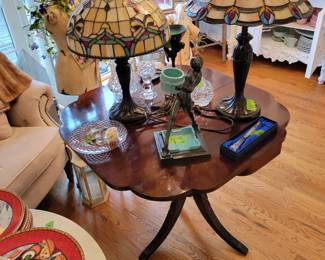 game table swivel folded top, stained glass lamps