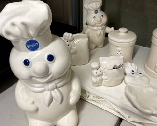 Pillsbury Dough Boy cookie jar, spoon rest, sugar 