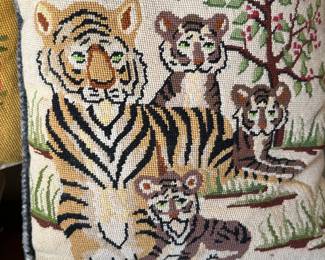 Vintage Tiger Needlepoint Pillowcase