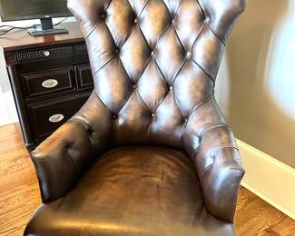Large Leather Button Tufted Desk Chair