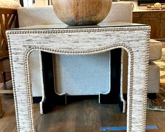 Upholstered Side Table with Glass Top