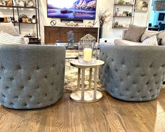 Pair of Tufted Back Barrel Style Swivel Chairs