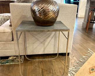 Slate & Chrome Table, Art Glass Vase
