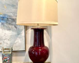 Pair of Oversized Oxblood Lamps on Acrylic Bases