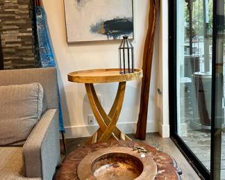 Spanish Brazier and Oval Rustic Butlers Table