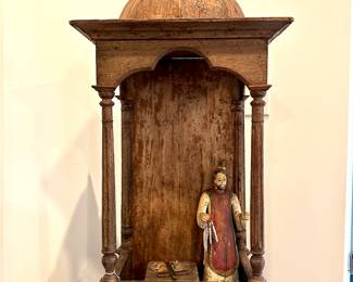 Antique European Altar Tabernacle and St. Peter Sculpture