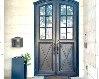Double Bronze Entry Doors & Metal Planter