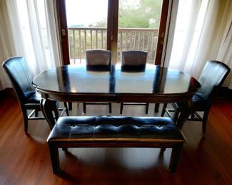 Traditional Black Walnut Finish Dining Set for 6 with Bench Seating $395 or bid #25