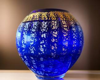 Cobalt Art Glass Vase with Silver and Gold Leaf $125 or bid #66