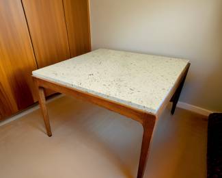 Teak and Travertine MCM End Table $249 or bid #58